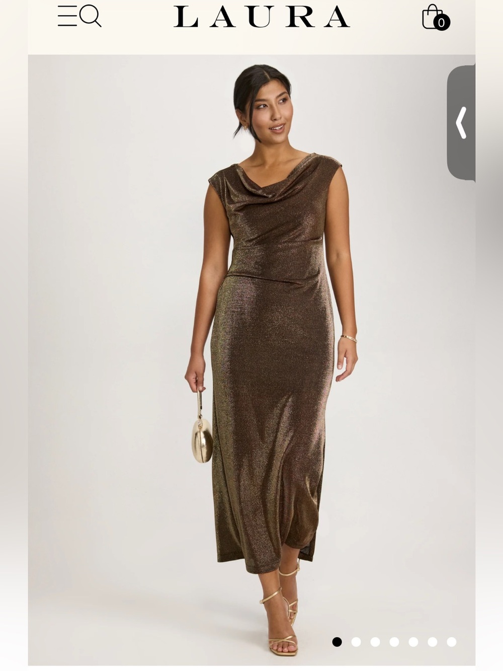 Laura Metallic Brown Cowl Neck Midi Dress